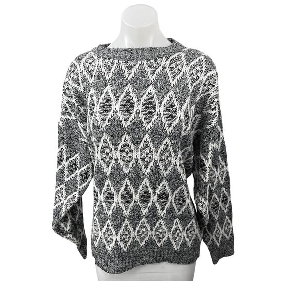 Poplar Sweaters - Vintage Poplar Gray Fair Isle Diamond Knit Holiday Christmas Sweater Top Size XL